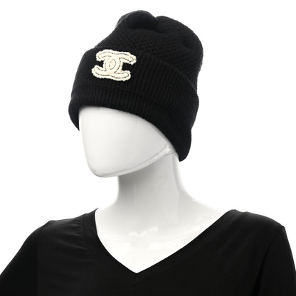 Chanel Cashmere CC Logo Beanie Hat Black 2 of 4
