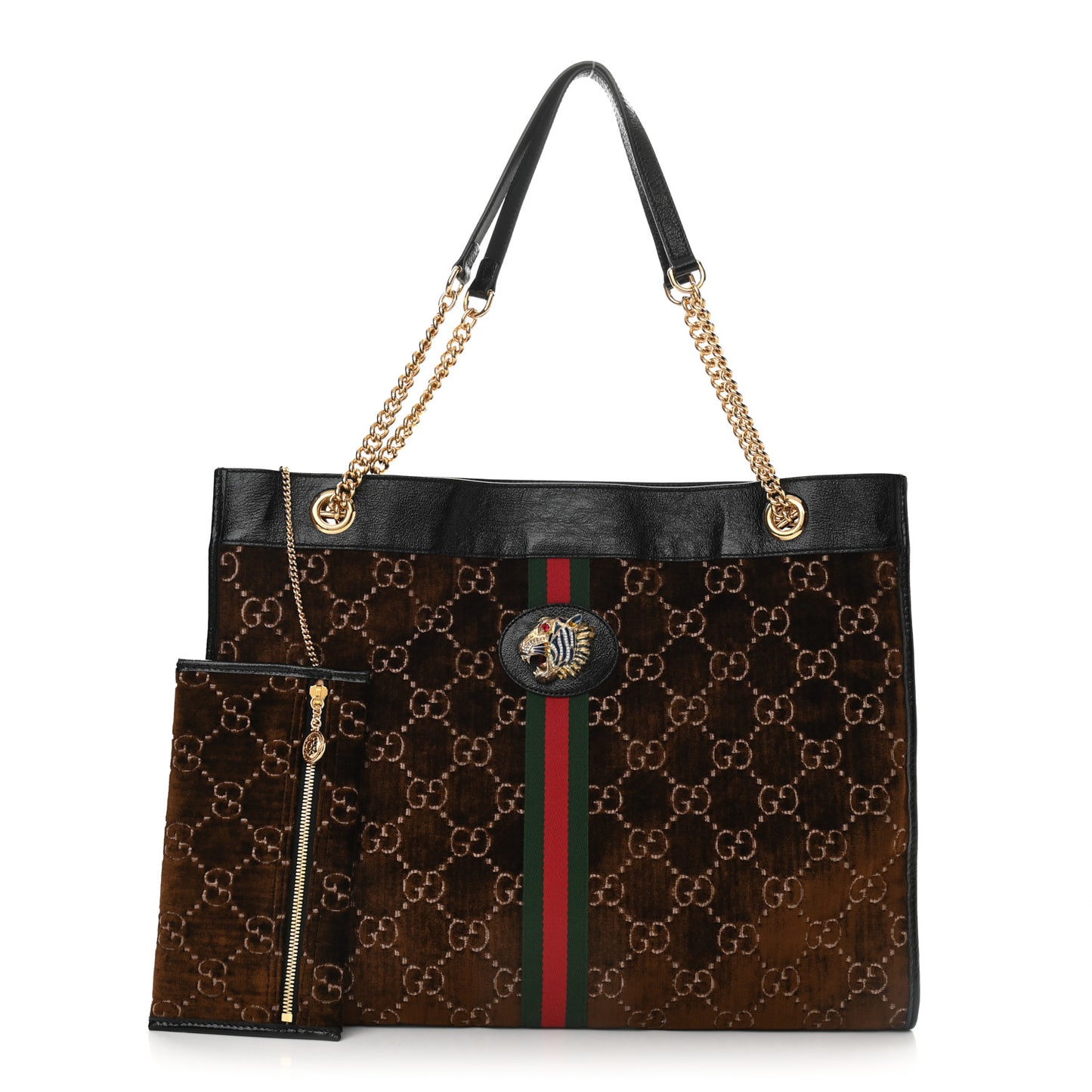 Velvet GG Monogram Large Rajah Chain Tote Brown