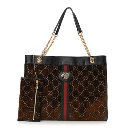 Gucci Velvet GG Monogram Large Rajah Chain Tote Brown 1 of 11