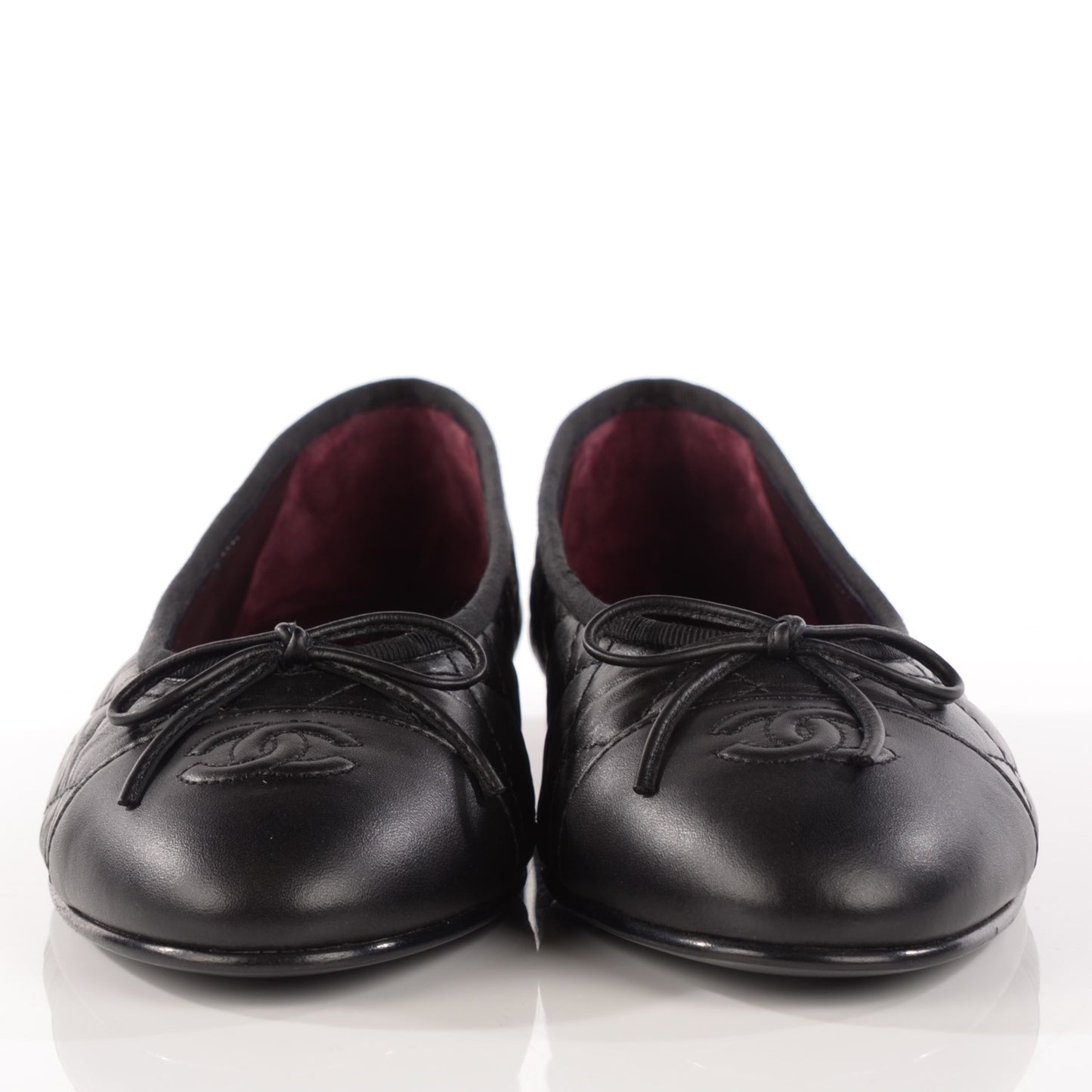 Aged Calfskin Quilted Cap Toe Ballerina Flats 40 Black