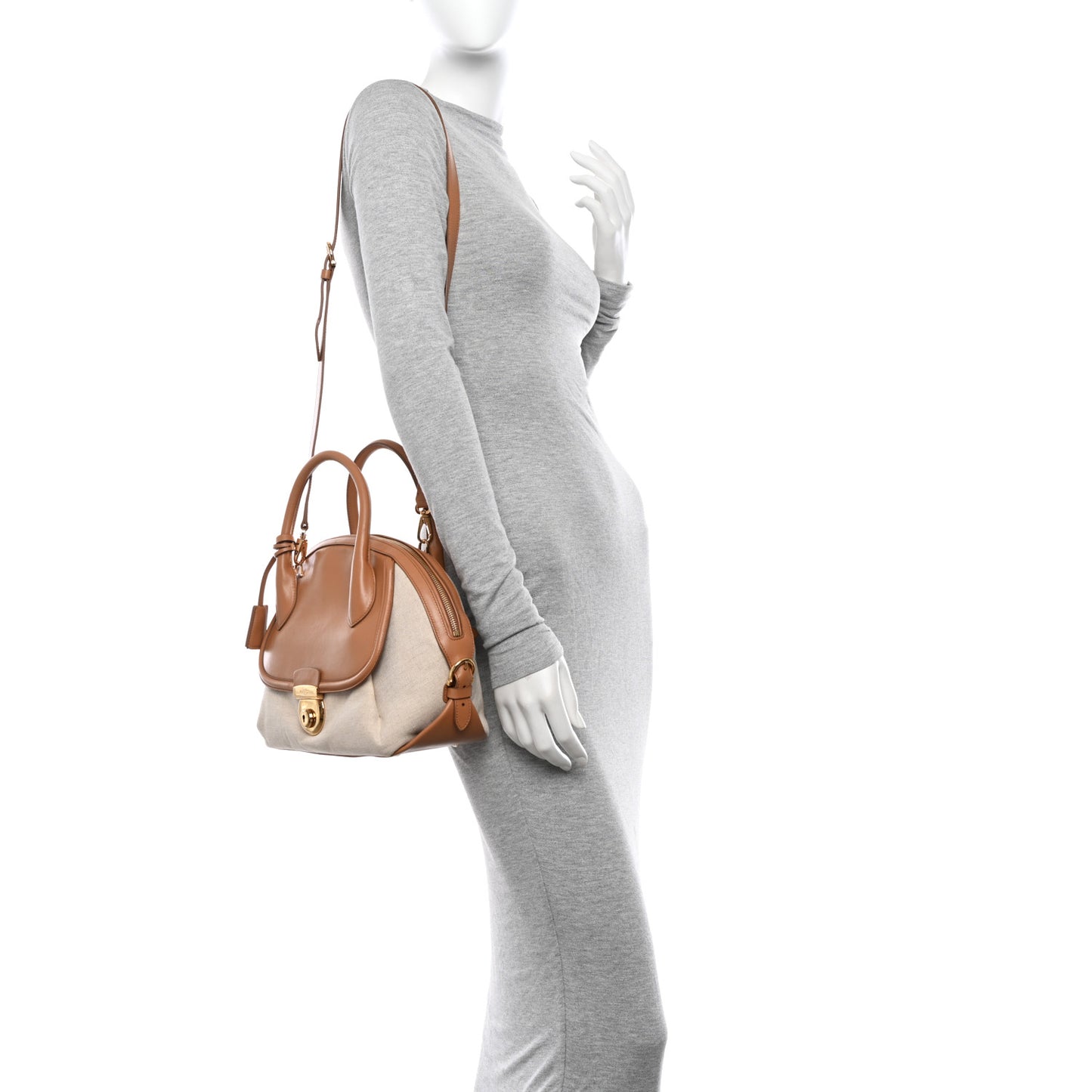 Canvas Calfskin Fiamma Bag Sienne