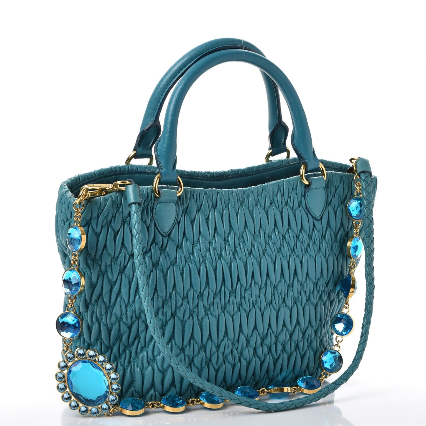 Nappa Matelasse Swarovski Crystal Tote Turchese