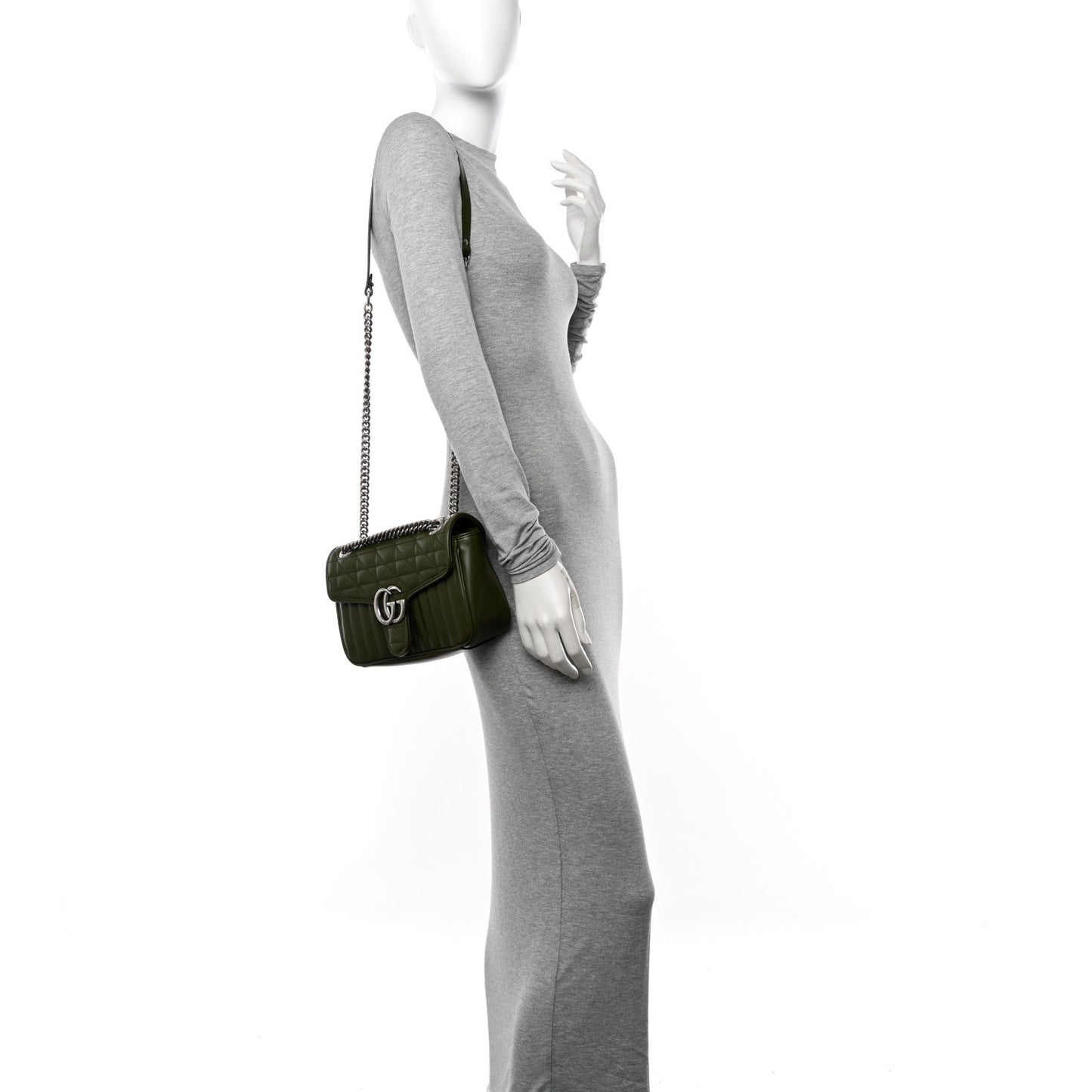 Calfskin Matelasse Aria Small GG Marmont Shoulder Bag Military Wood