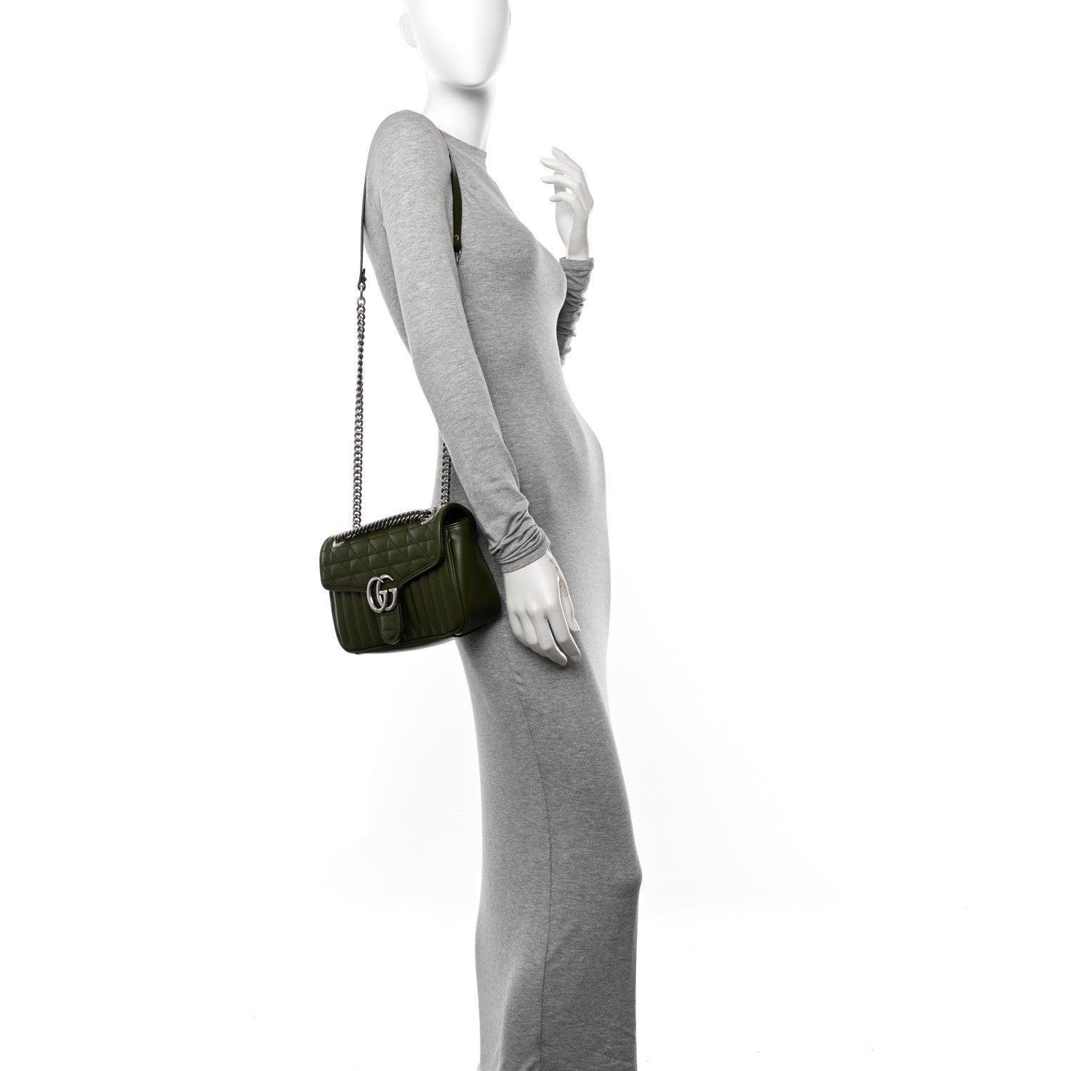 Gucci Calfskin Matelasse Aria Small GG Marmont Shoulder Bag Military Wood 2 of 10