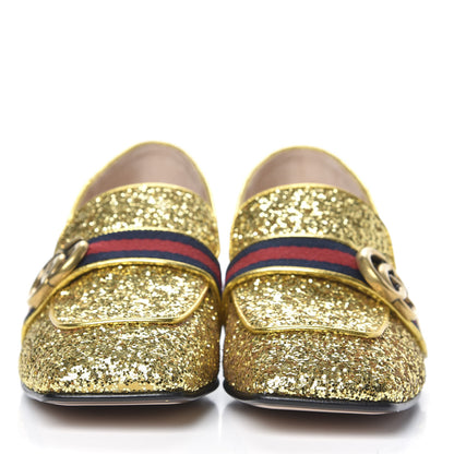 Gucci Glitter Web Peyton Loafers 39 Gold 2 of 9