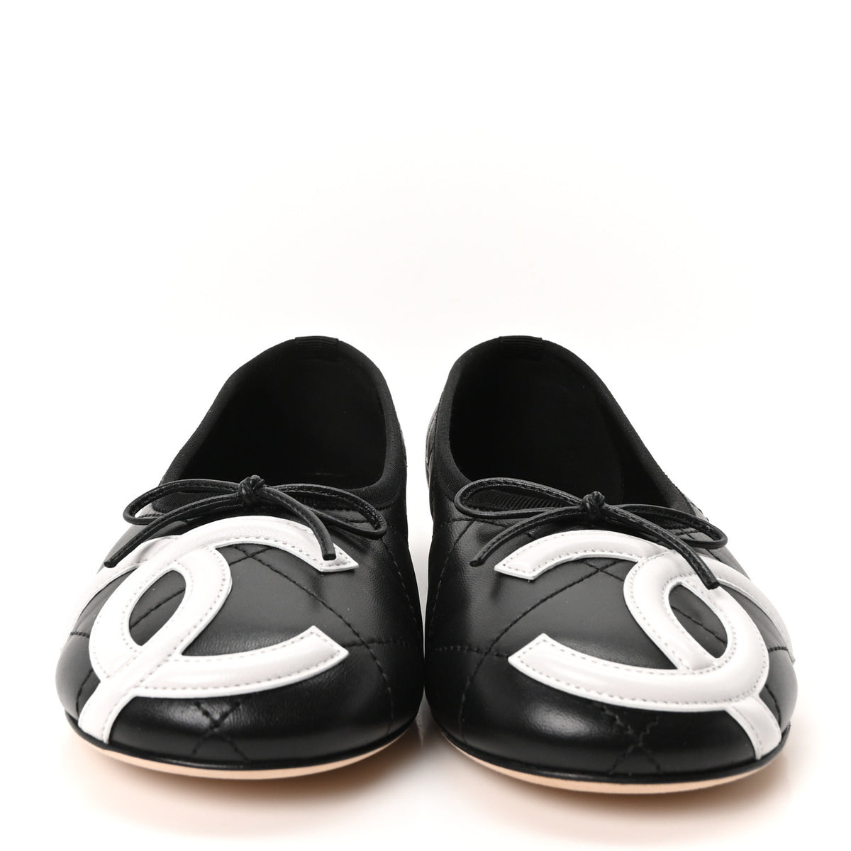 Lambskin Quilted CC Cambon Ballet Flats 35 Black White