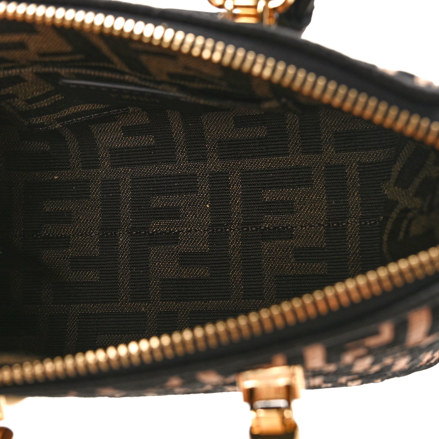 Fendi Raffia Chenille Vitello King Plexiglass Micro FF Mini By The Way Top Handle Boston Bag Naturale Black 5 of 8