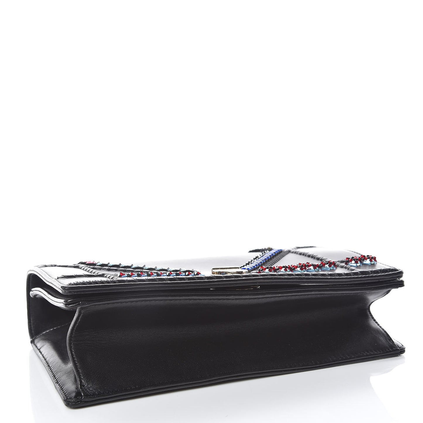 Calfskin Crystal Embroidered Medium Diorama Flap Bag Black