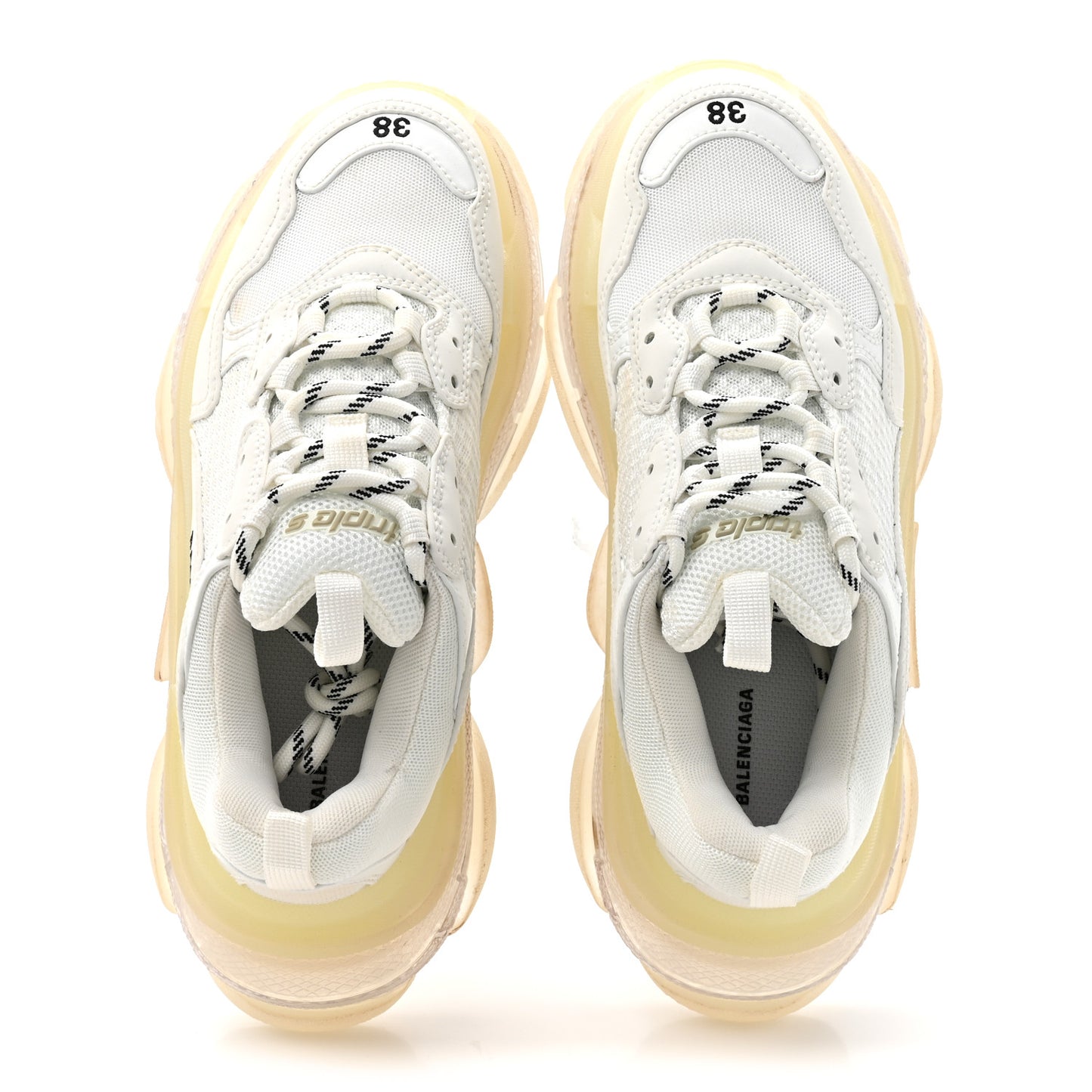 Fabric Mesh Clear Sole Womens Triple S Sneakers 38 White