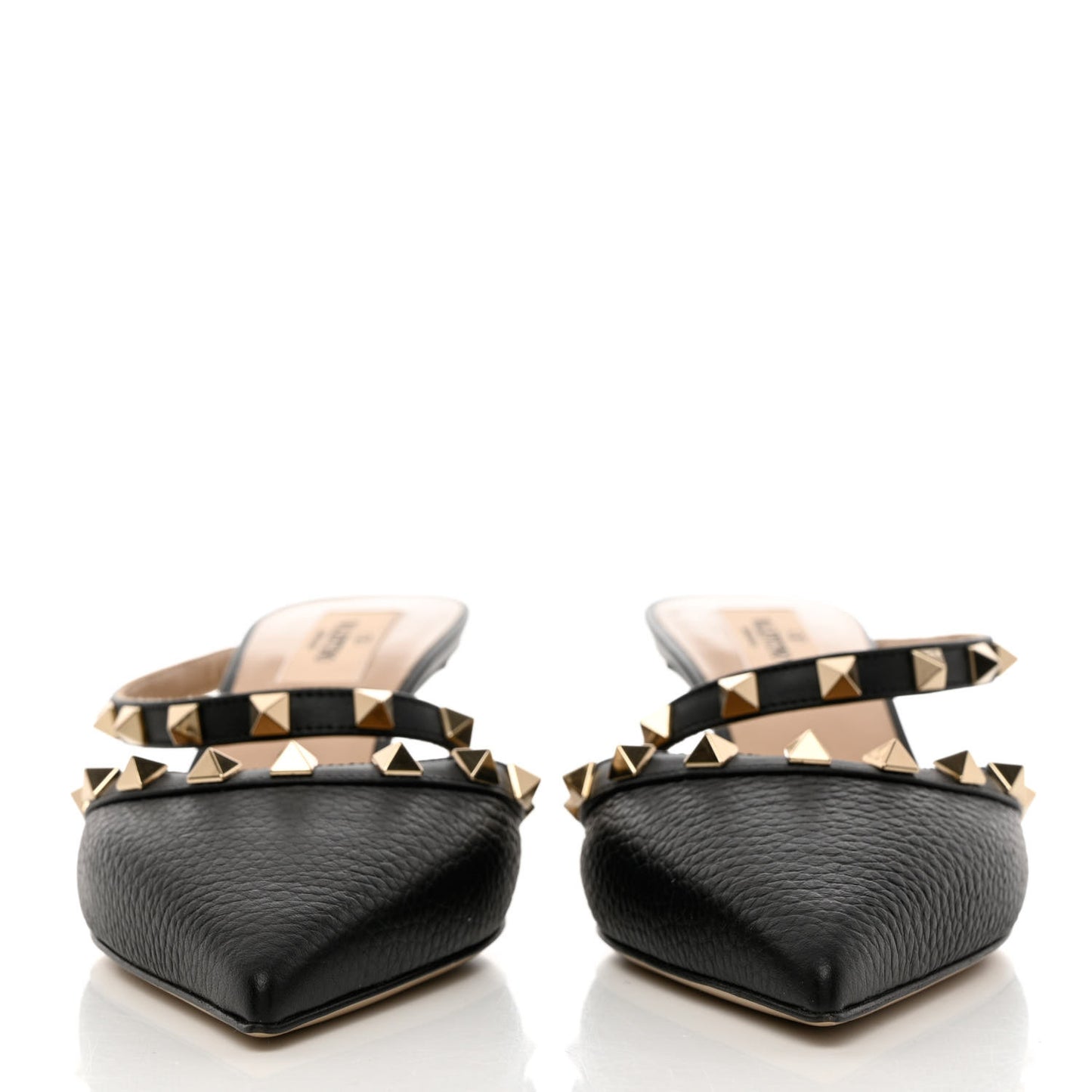 Pebbled Calfskin Rockstud Cross Strap 50mm Mules 37 Black