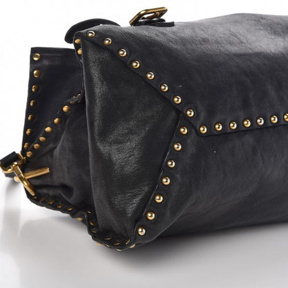 Prada Nappa Studded Aviator Satchel Blue 10 of 11