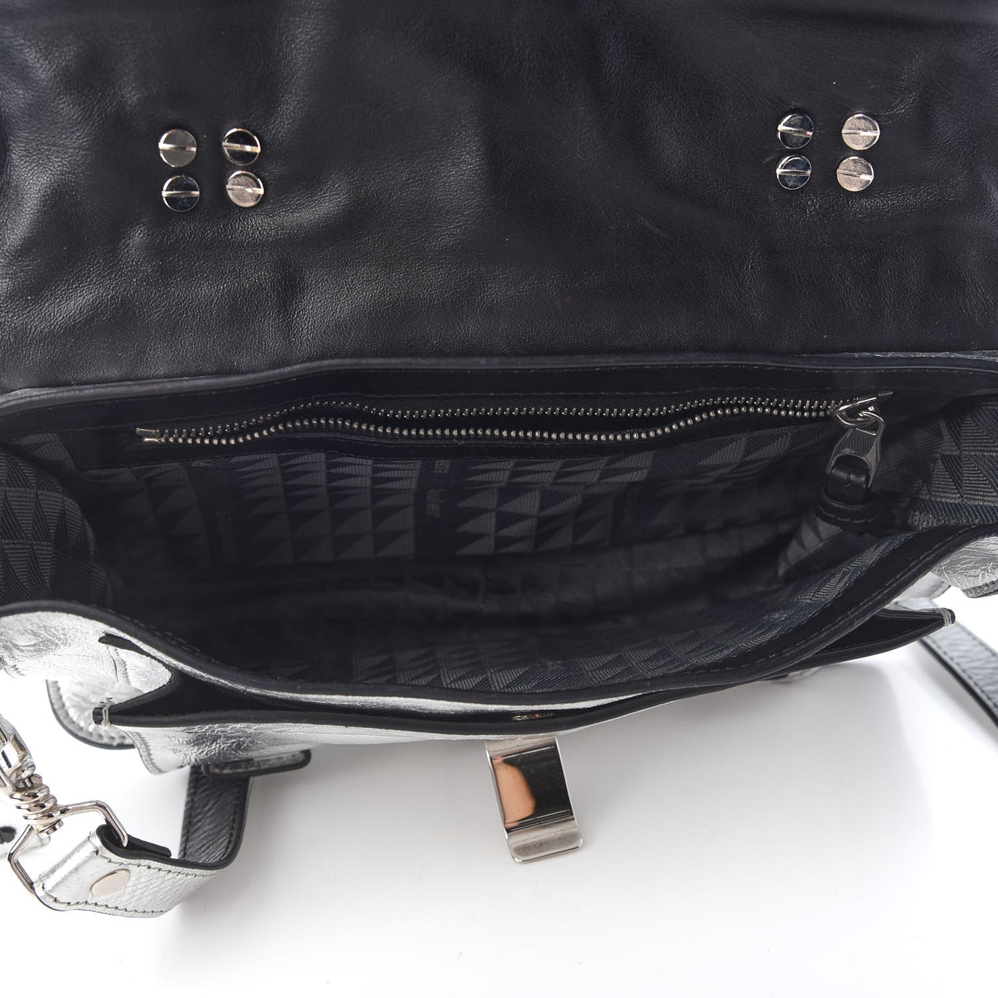 Metallic Lambskin PS1 Tiny Satchel Silver