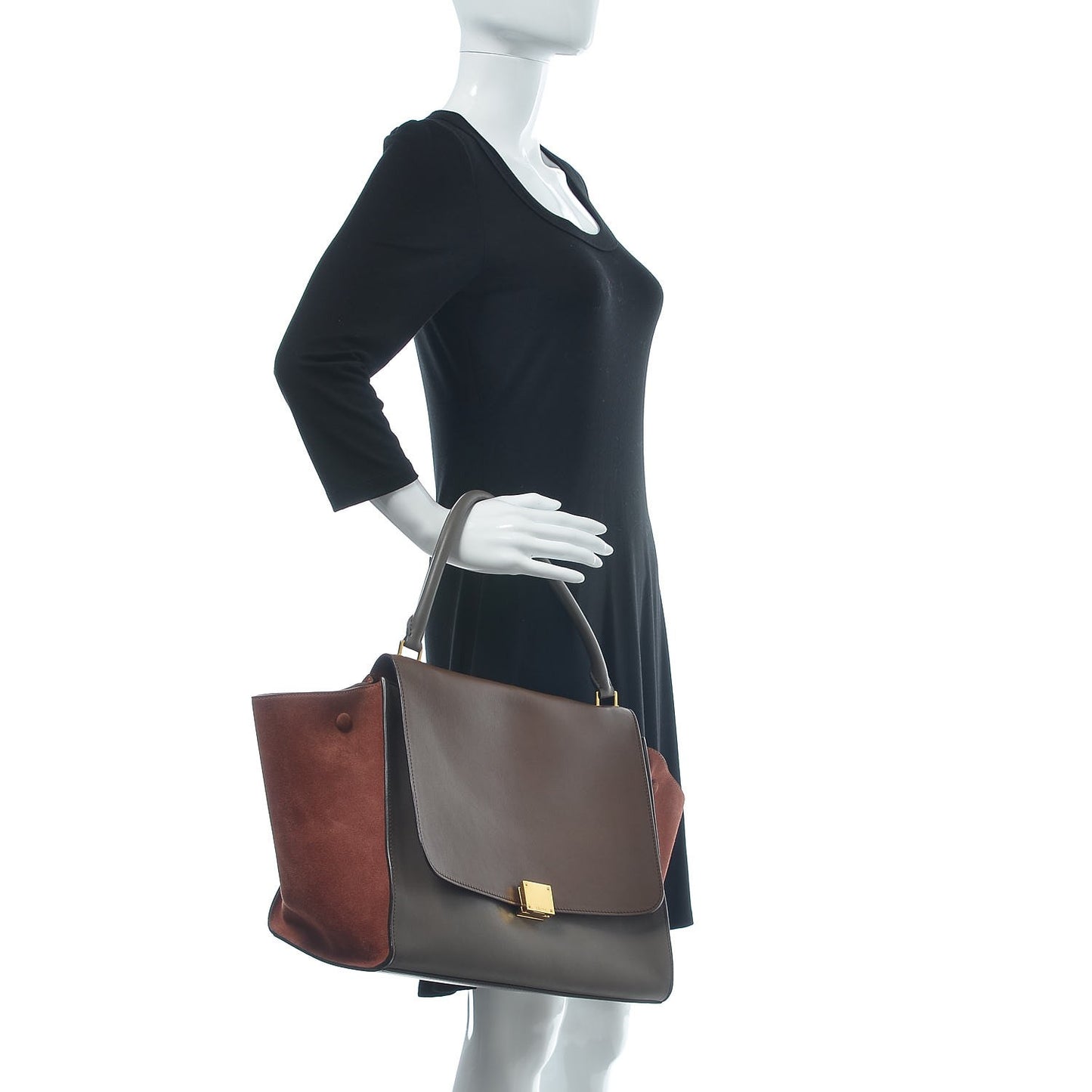 Calfskin Suede Large Tri-Color Trapeze Terracotta