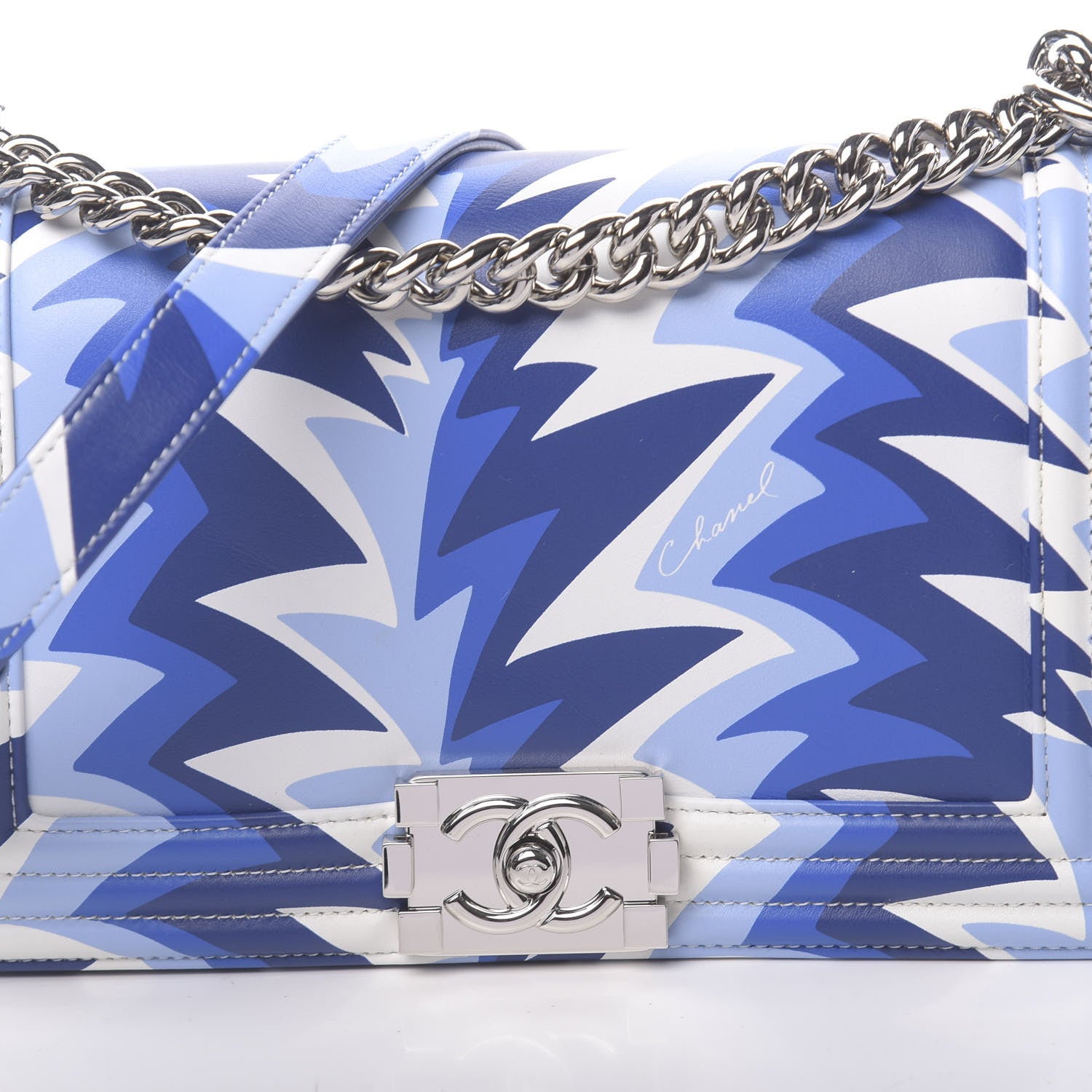 Chanel Printed Calfskin Medium Boy Flap Blue White 10 of 10