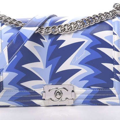 Chanel Printed Calfskin Medium Boy Flap Blue White 10 of 10