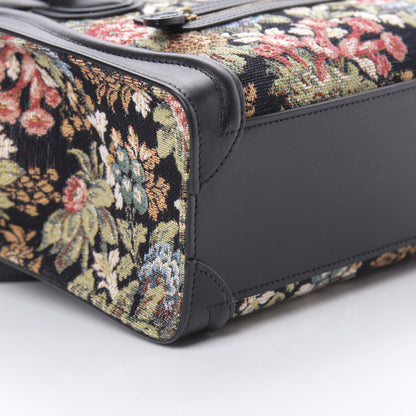 Celine Calfskin Lambskin Canvas Jacquard Floral Nano Luggage Black 10 of 12