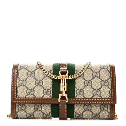 Gucci GG Supreme Monogram Azalea Calfskin Web Jackie 1961 Chain Wallet Beige Ebony Brown Sugar 1 of 10