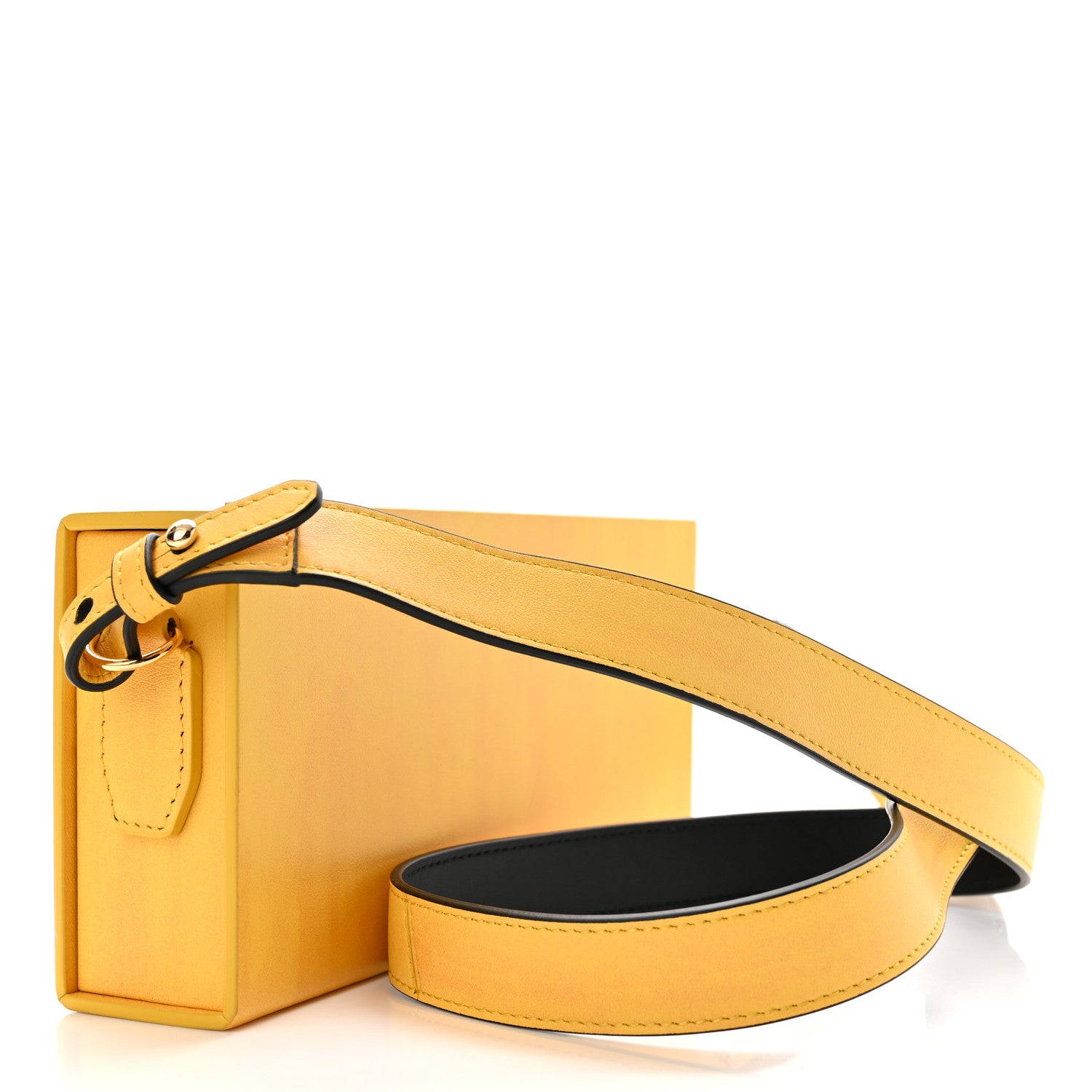 Fendi Vitello Fluffy Logo Horizontal Box Crossbody Bag Yellow Box Black 3 of 10