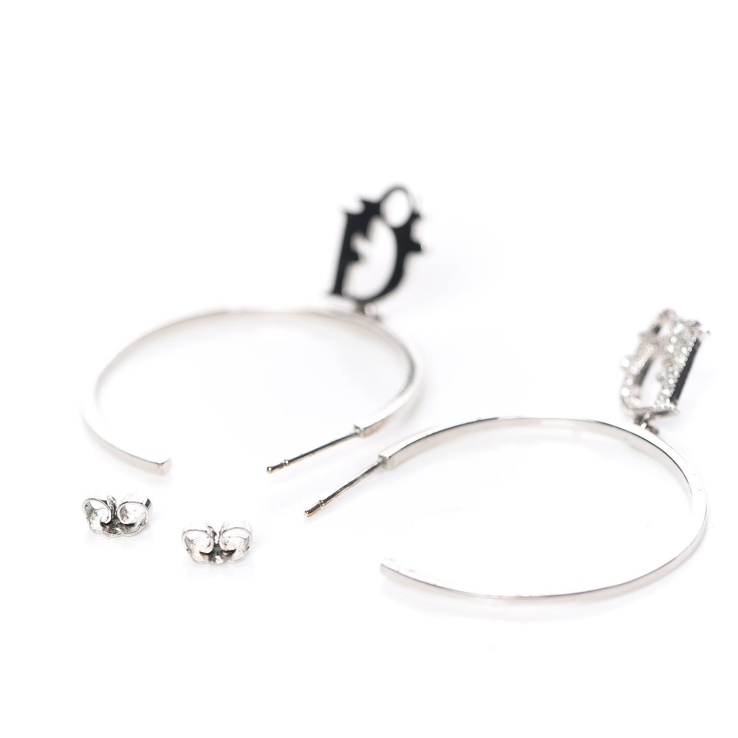 Crystal Logo Hoop Earrings Silver