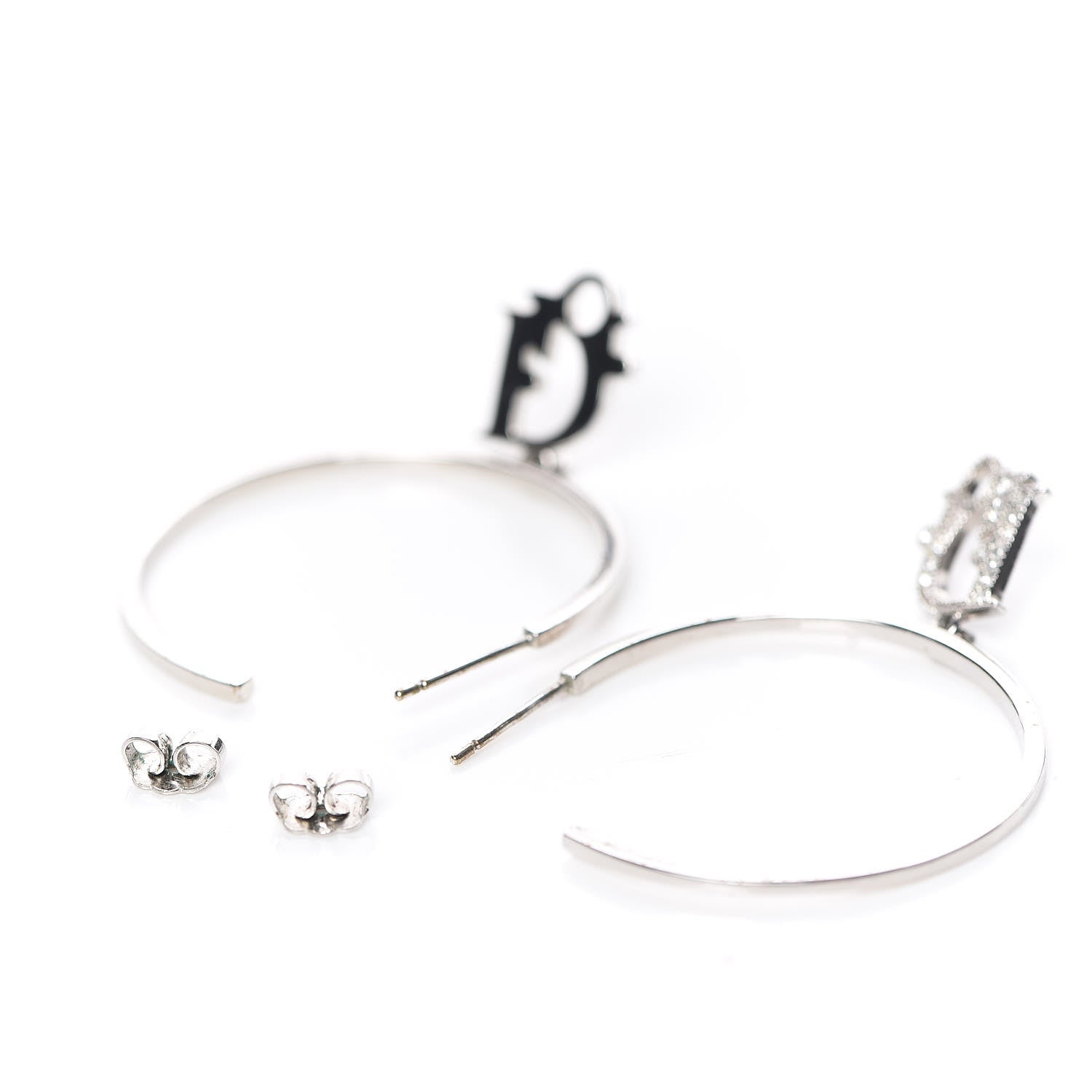 Christian Dior Crystal Logo Hoop Earrings Silver 3 of 4