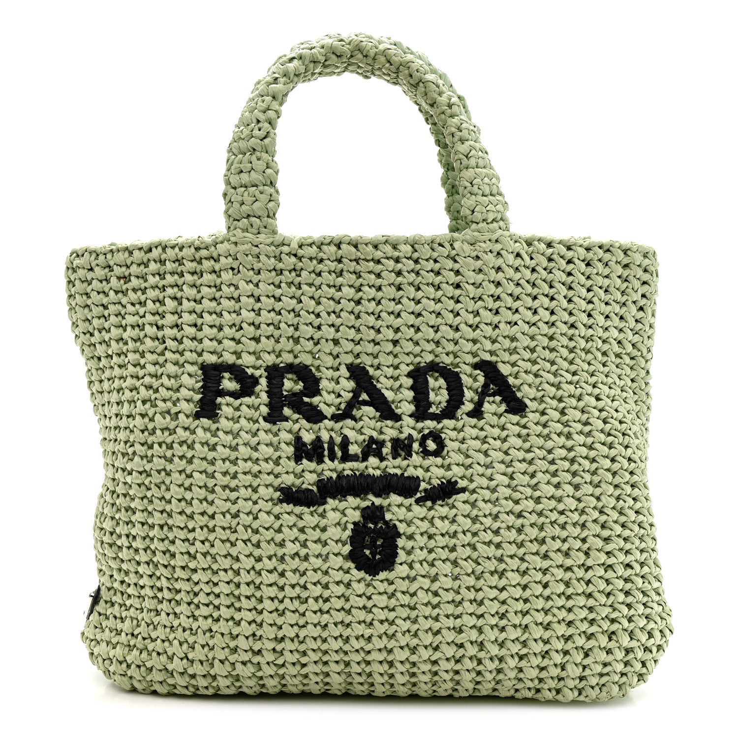 Prada Yarn Raffia Effect Crochet Small Logo Tote Acqua 1 of 11