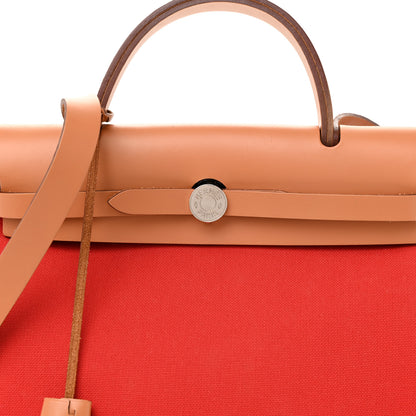 Hermes Military Vache Hunter Toile Herbag Zip 31 PM Rouge Tomate Natural 9 of 13