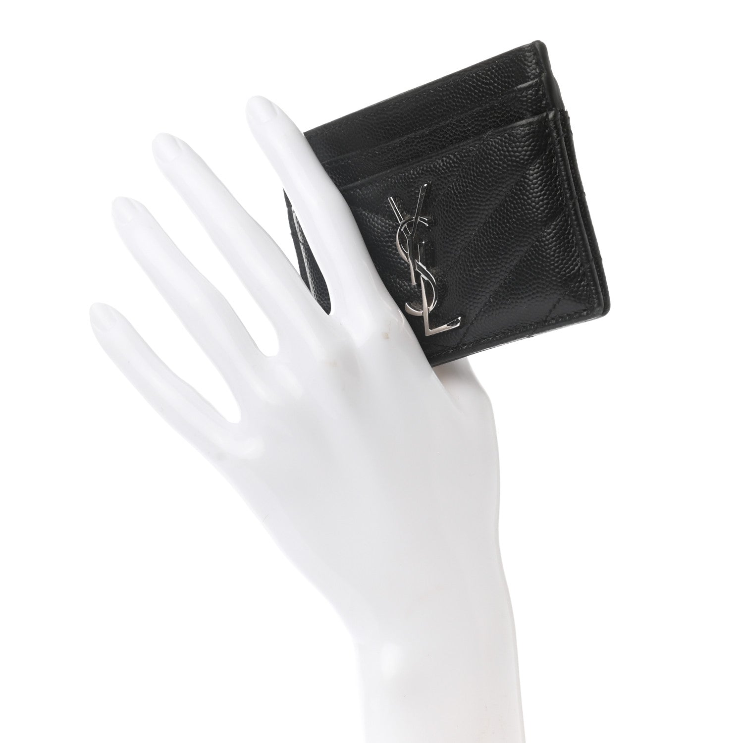 Saint Laurent Grain De Poudre Matelasse Chevron Monogram Credit Card Case Black 2 of 7