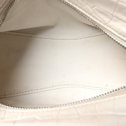 Balenciaga Semi Shiny Calfskin Crocodile Embossed Neo Classic Silver Hardware Mini City White 5 of 12