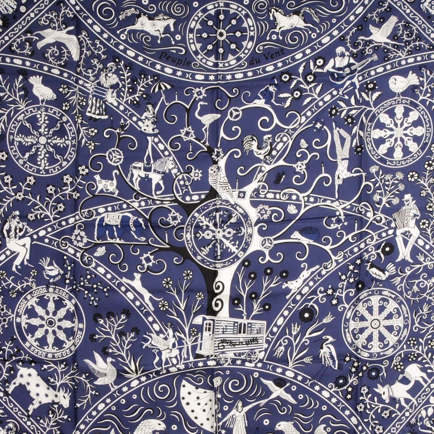 Silk Twill Peuple Du Vent Scarf 140 Marine Noir Blanc