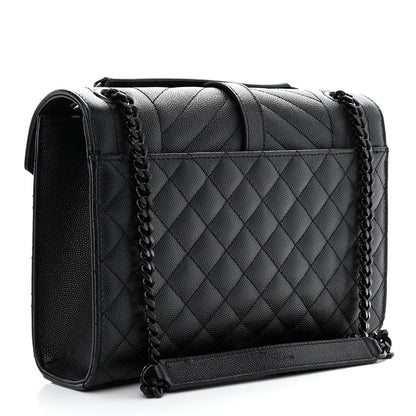 Saint Laurent Grain De Poudre Textured Mixed Matelasse Triquilt Medium Monogram Monochrome Satchel Black 3 of 11