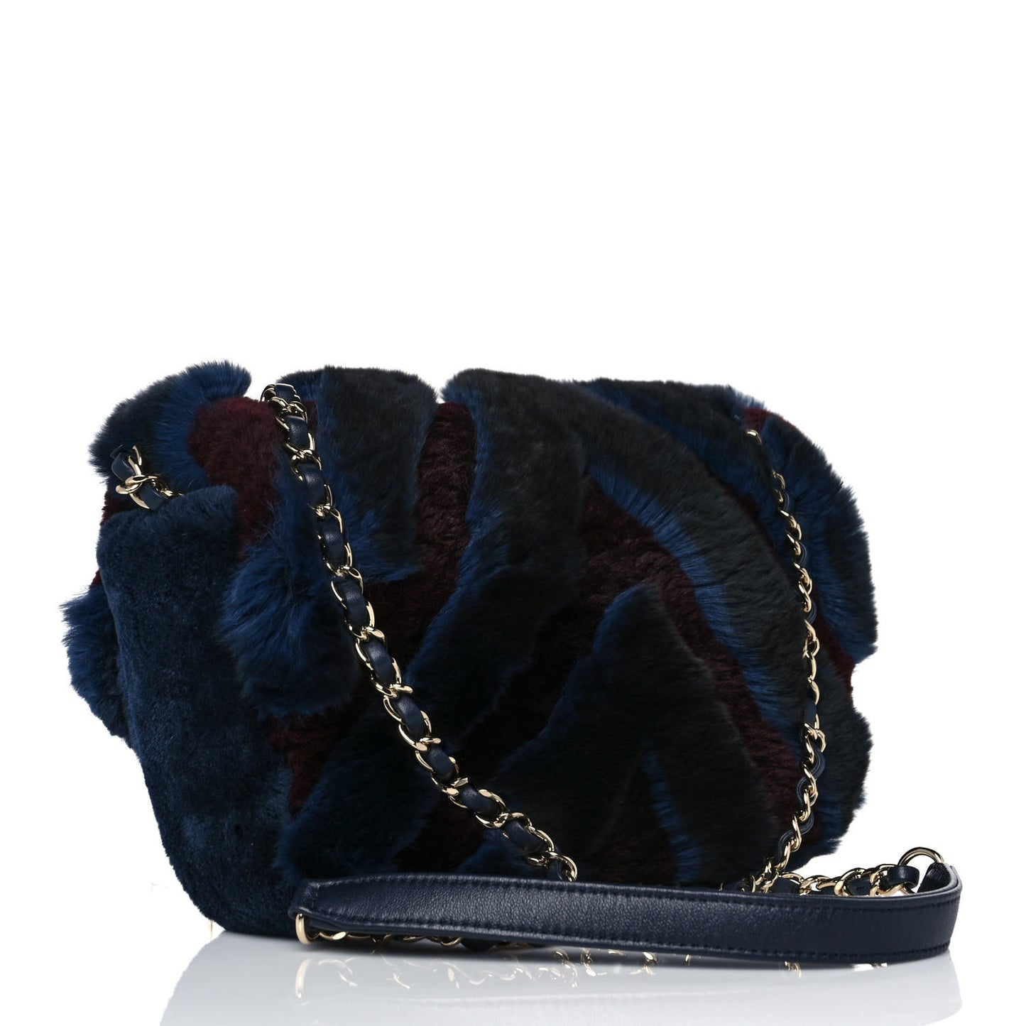 Orylag Rabbit Fur Chevron Small Single Flap Burgundy Blue