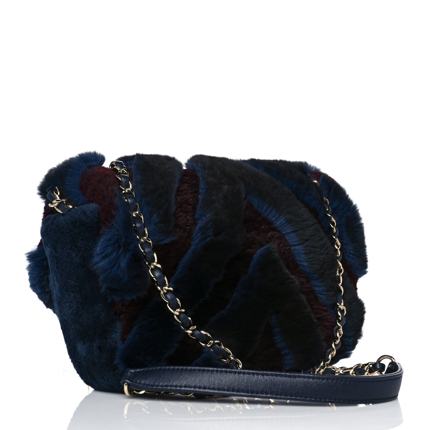 Chanel Orylag Rabbit Fur Chevron Small Single Flap Burgundy Blue 3 of 10