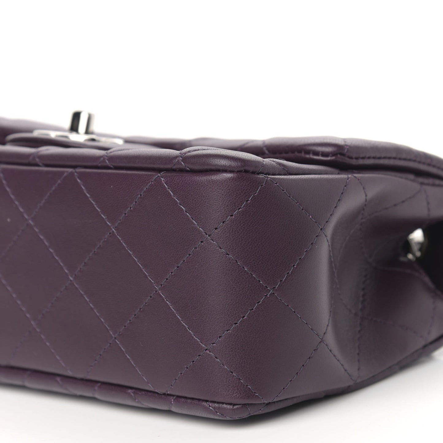 Lambskin Quilted Mini Rectangular Flap Dark Purple
