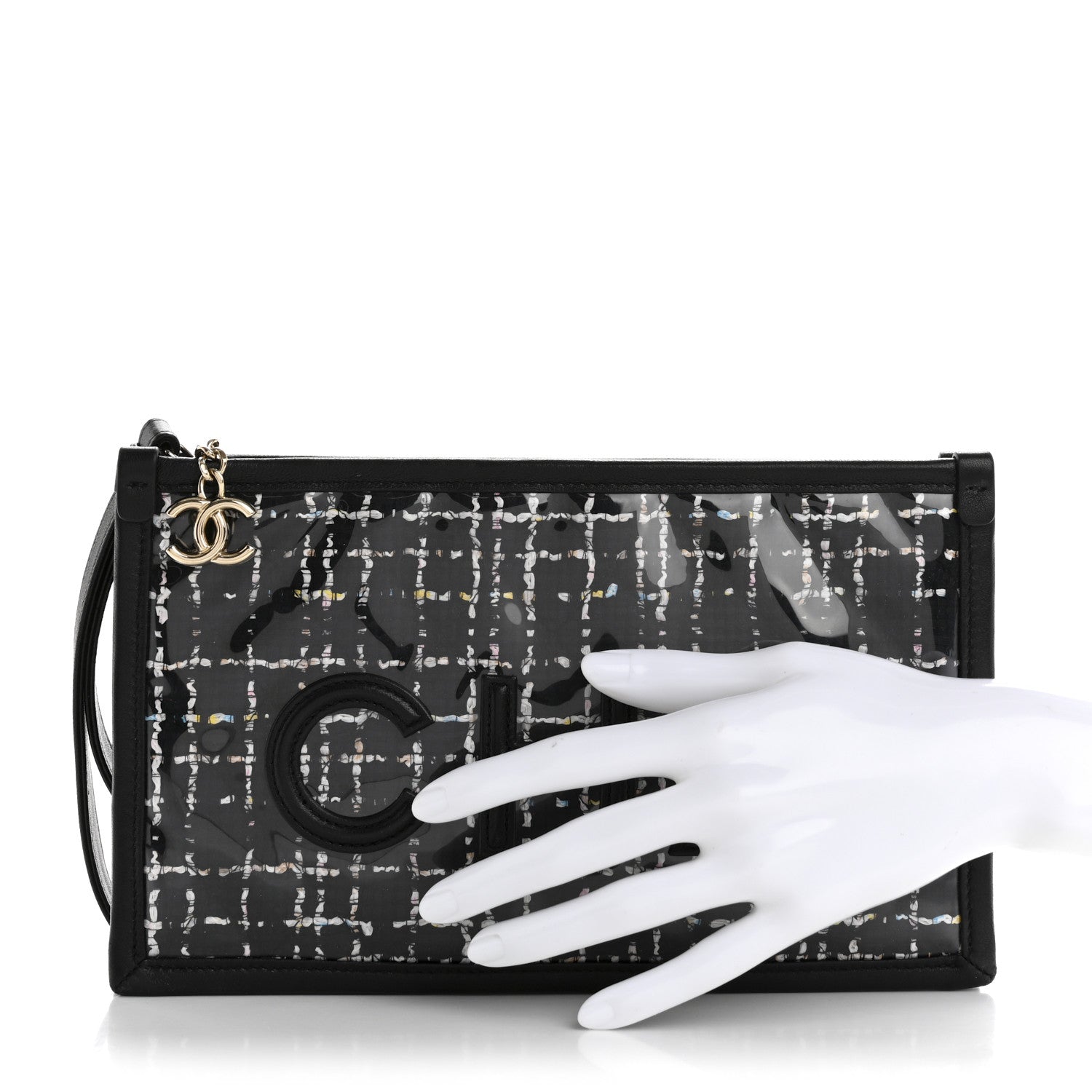 Chanel Tweed PVC Lambskin Wristlet Pouch Black 2 of 13