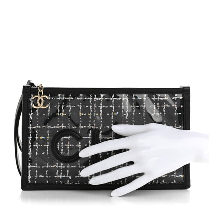 Chanel Tweed PVC Lambskin Wristlet Pouch Black 2 of 13