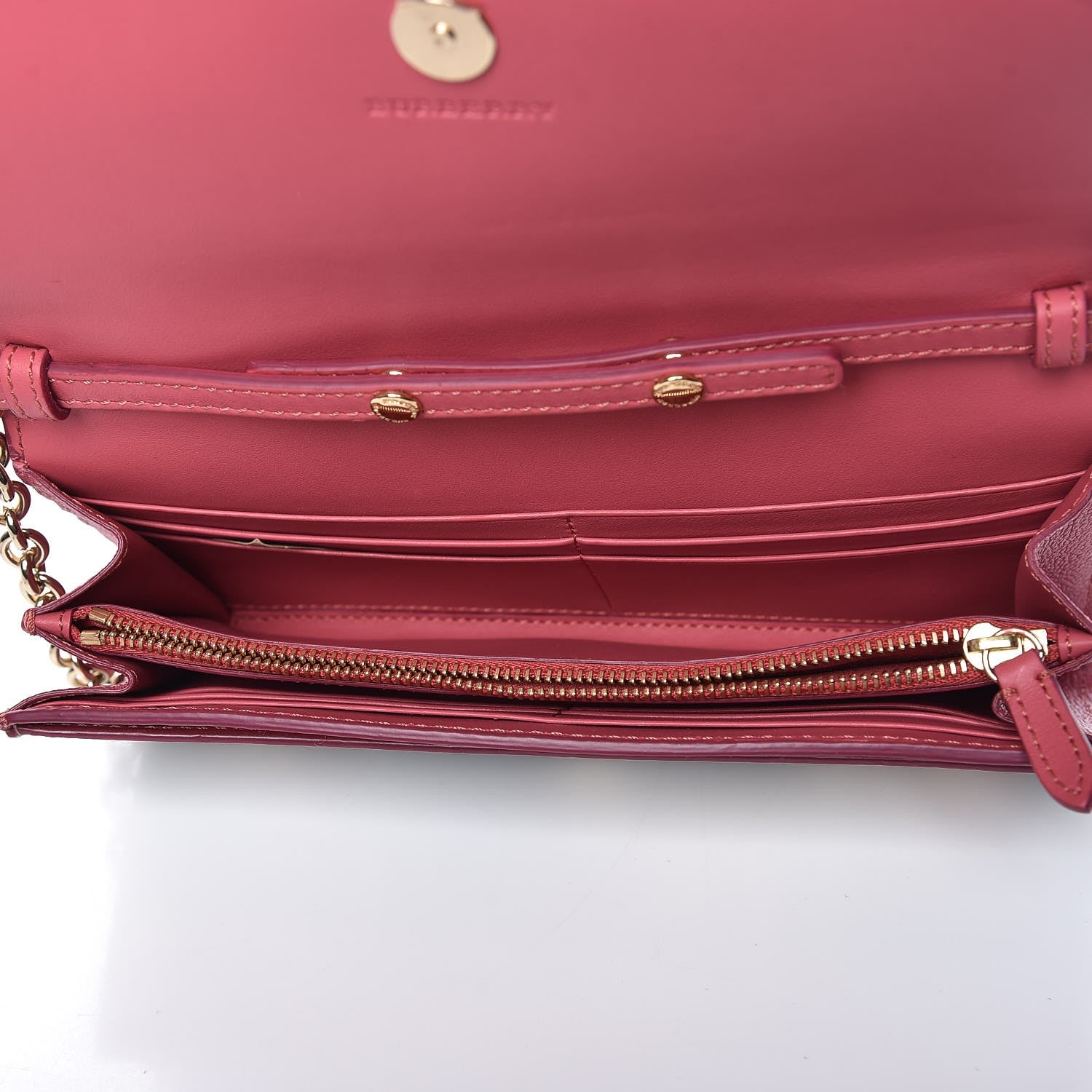 Burberry Haymarket Check Floral Print Henley Wallet On Chain Plum Pink Pewter Blue 5 of 8