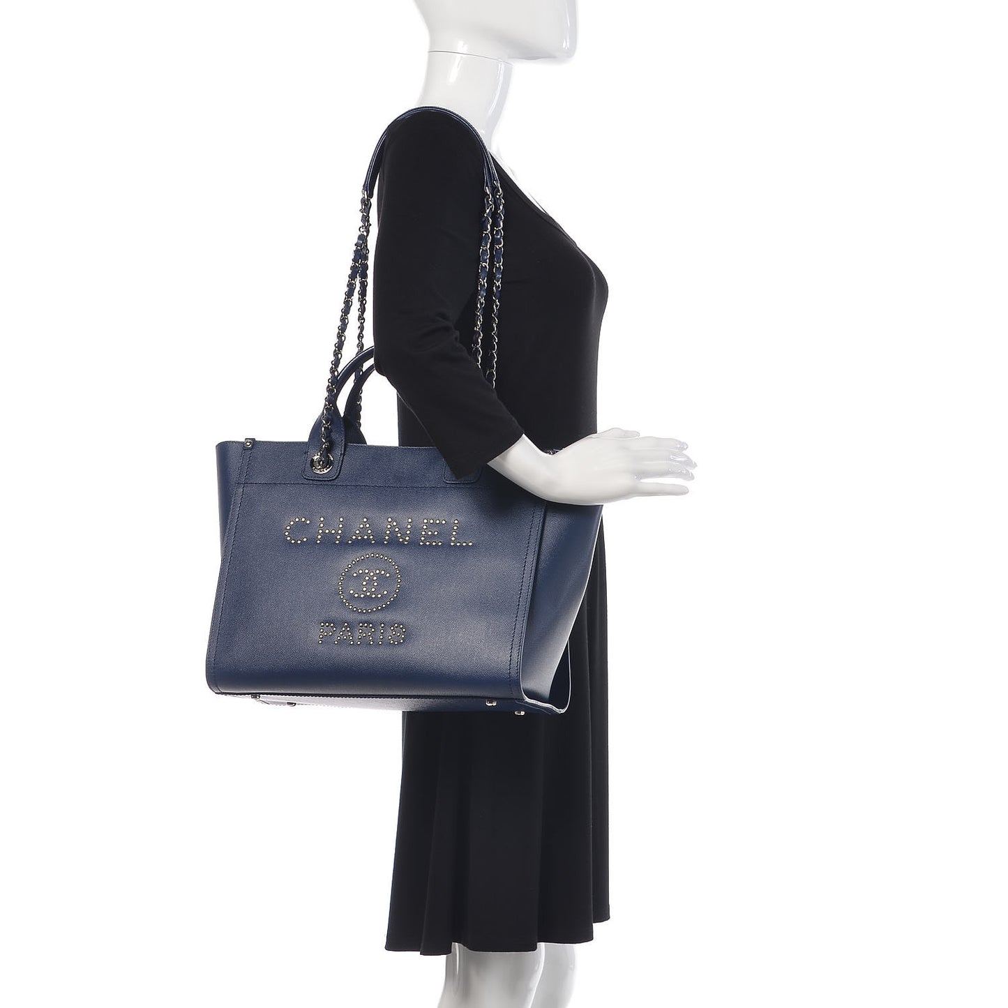 Caviar Small Studded Deauville Tote Navy