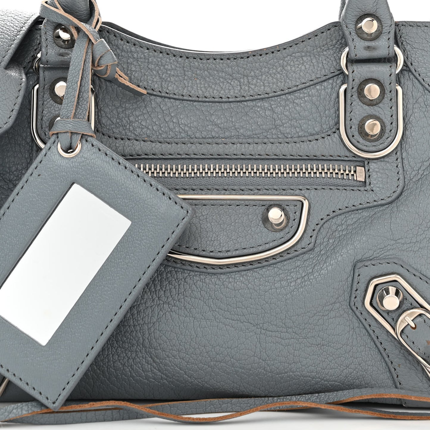 Chevre Silver Metallic Edge Hardware Mini City Bleu Acier