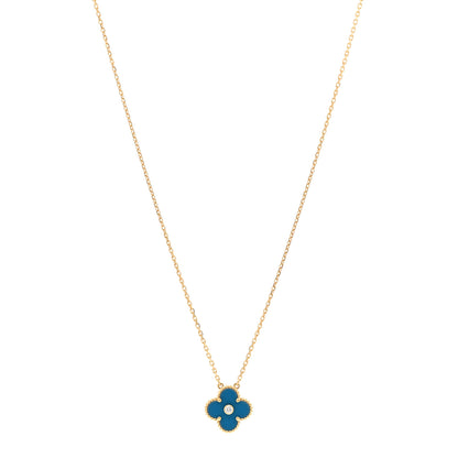 Van Cleef & Arpels 18K Yellow Gold Diamond Celestial Blue Sevres Porcelain Vintage Alhambra Pendant Necklace 1 of 5