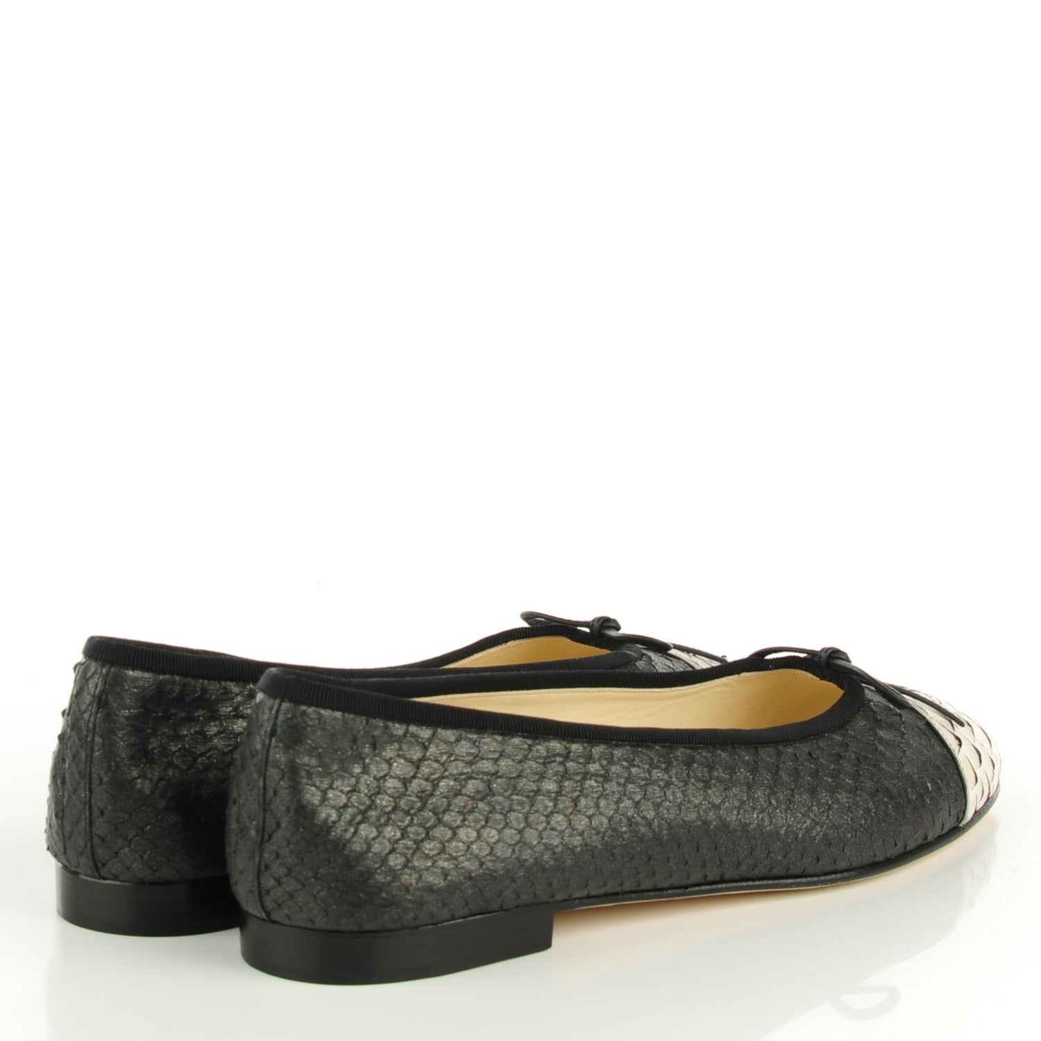 Chanel Glitter Python CC Cap Toe Ballerina Flats 41.5 Black White 4 of 8