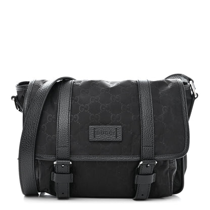 Gucci Nylon Monogram Double Buckle Flap Messenger Bag Black 1 of 14