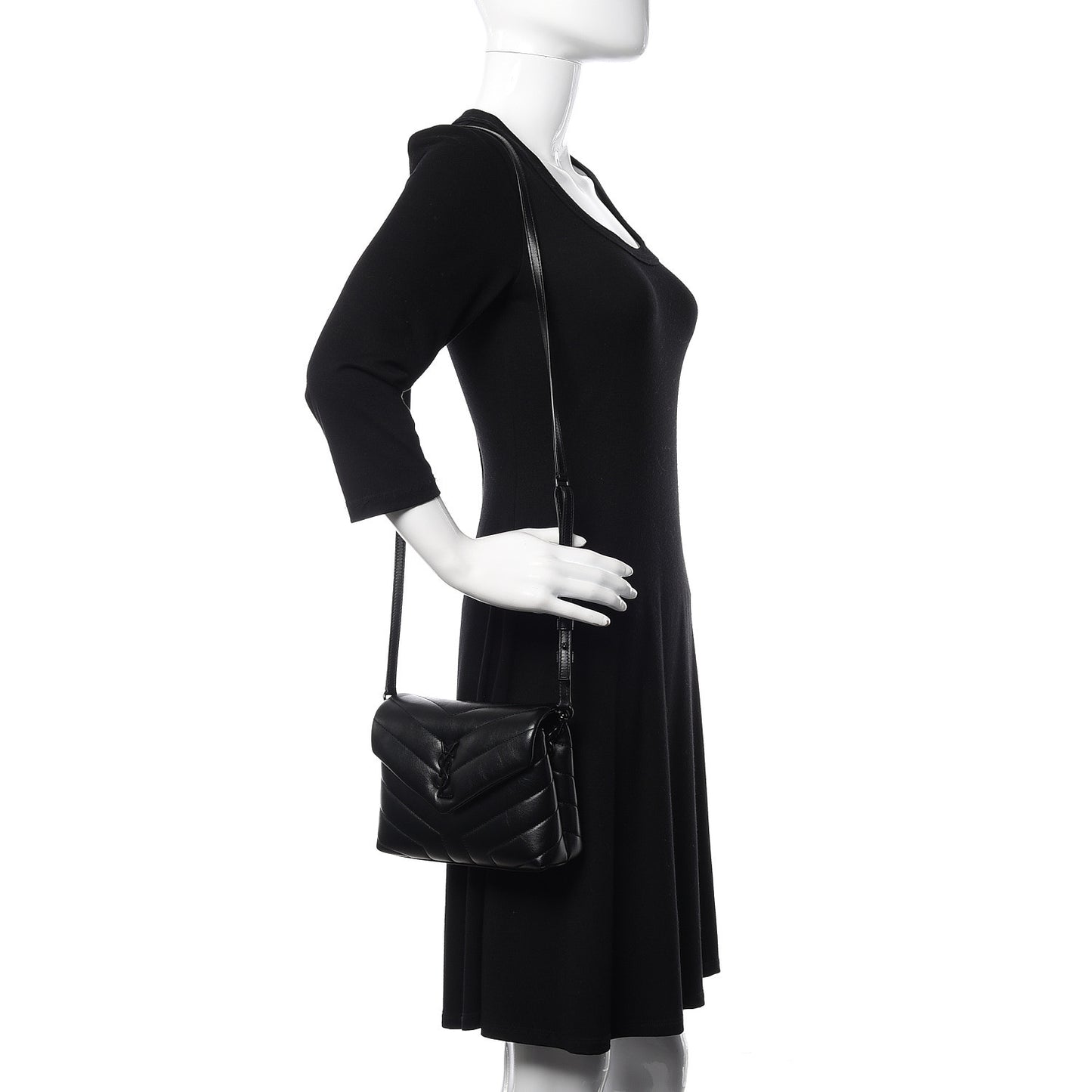 Calfskin Y Quilted Monogram Toy Loulou Crossbody Bag Black
