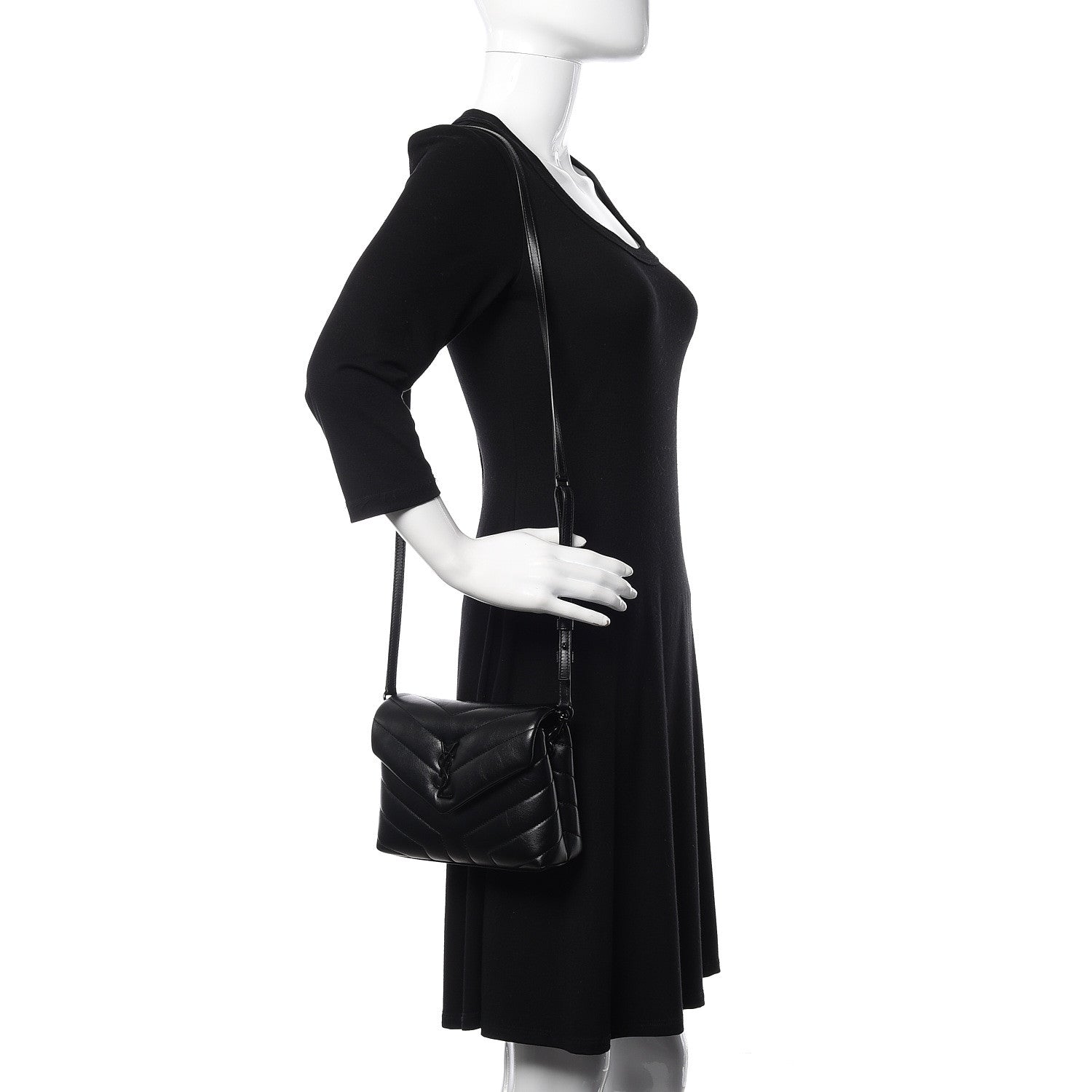 Saint Laurent Calfskin Y Quilted Monogram Toy Loulou Crossbody Bag Black 2 of 11
