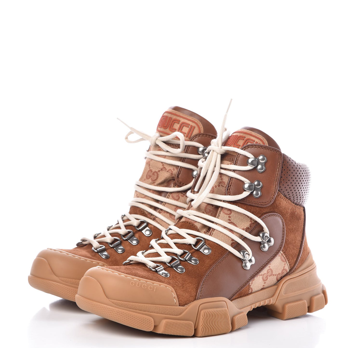 X SEGA Suede Calfskin GG Monogram Womens Flashtrek High-Top Sneakers 40 New Cuir Beige Ruggine