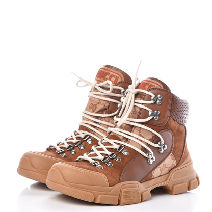 Gucci X SEGA Suede Calfskin GG Monogram Womens Flashtrek High-Top Sneakers 40 New Cuir Beige Ruggine 3 of 10
