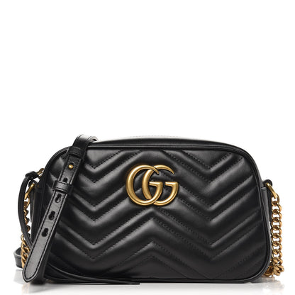 Gucci Calfskin Matelasse Small GG Marmont Chain Shoulder Bag Black 1 of 6