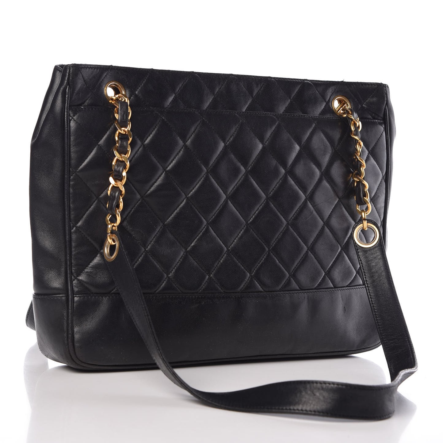 Lambskin Quilted Shopping Tote Black