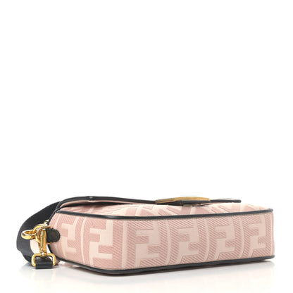 Fendi Canvas Vitello King FF Embroidered Baguette Rosa Quarzo Black 3 of 4