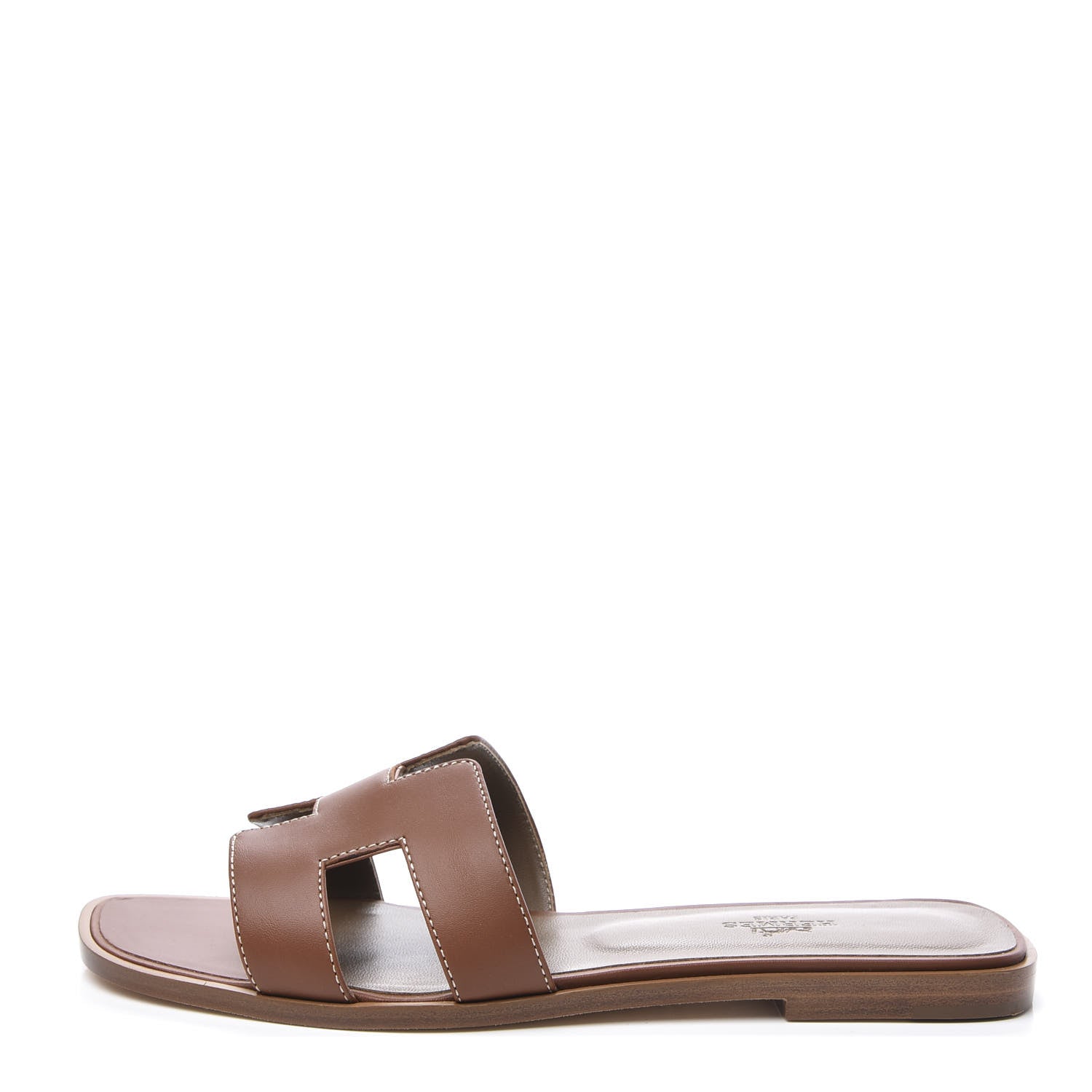 Hermes Box Calfskin Oran Sandals 38.5 Gold 1 of 11