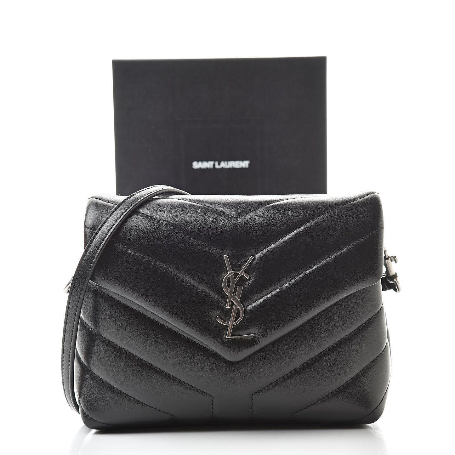 Calfskin Y Quilted Monogram Toy Loulou Crossbody Bag Black